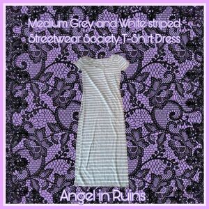 Grey and White Striped Streetwear Society T-Shirt Dress